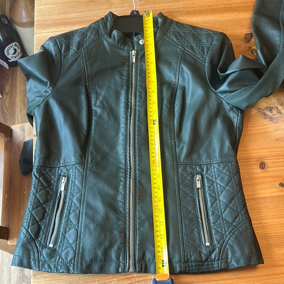 Black Rivet Women’s Faux Green Leather Moto Jacket - Picture 12 of 13